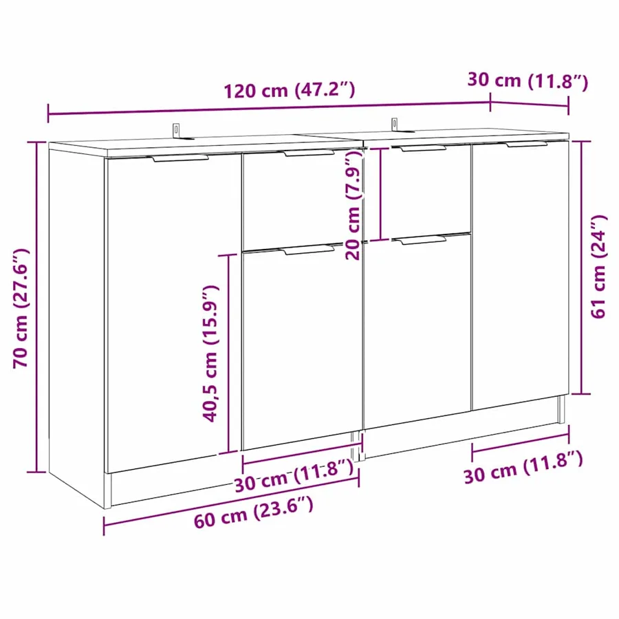 Buffets 2 pcs Chêne noir 60 x 30 x 70 cm Bois d'ingénierie - 15