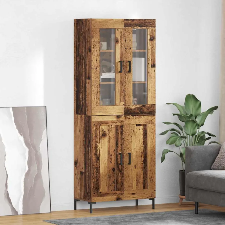 Haut Armoire 2 pcs Bois ancien Bois d'ingénierie