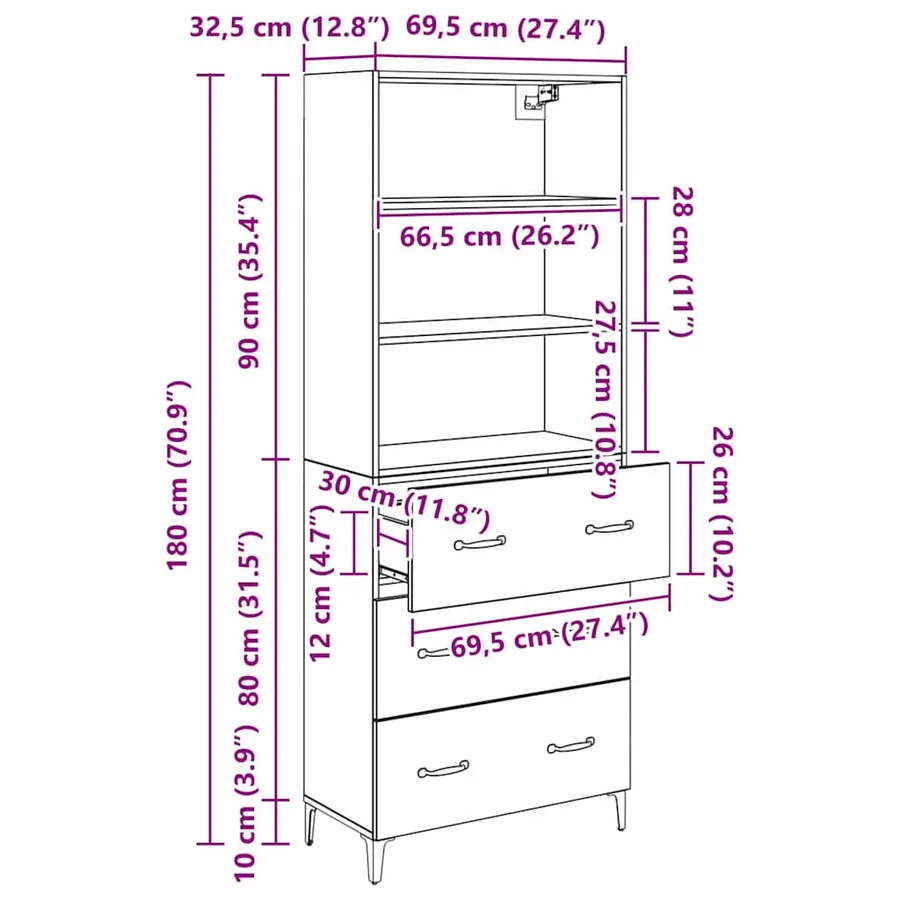 Haut Armoire Chêne noir 69,5 x 34 x 180 cm Bois d'ingénierie - 14