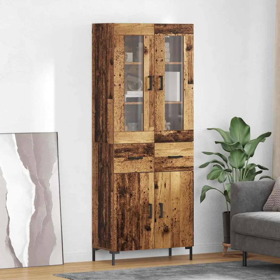 Haut Armoire avec tiroir 2 pcs Bois ancien Bois d'ingénierie
