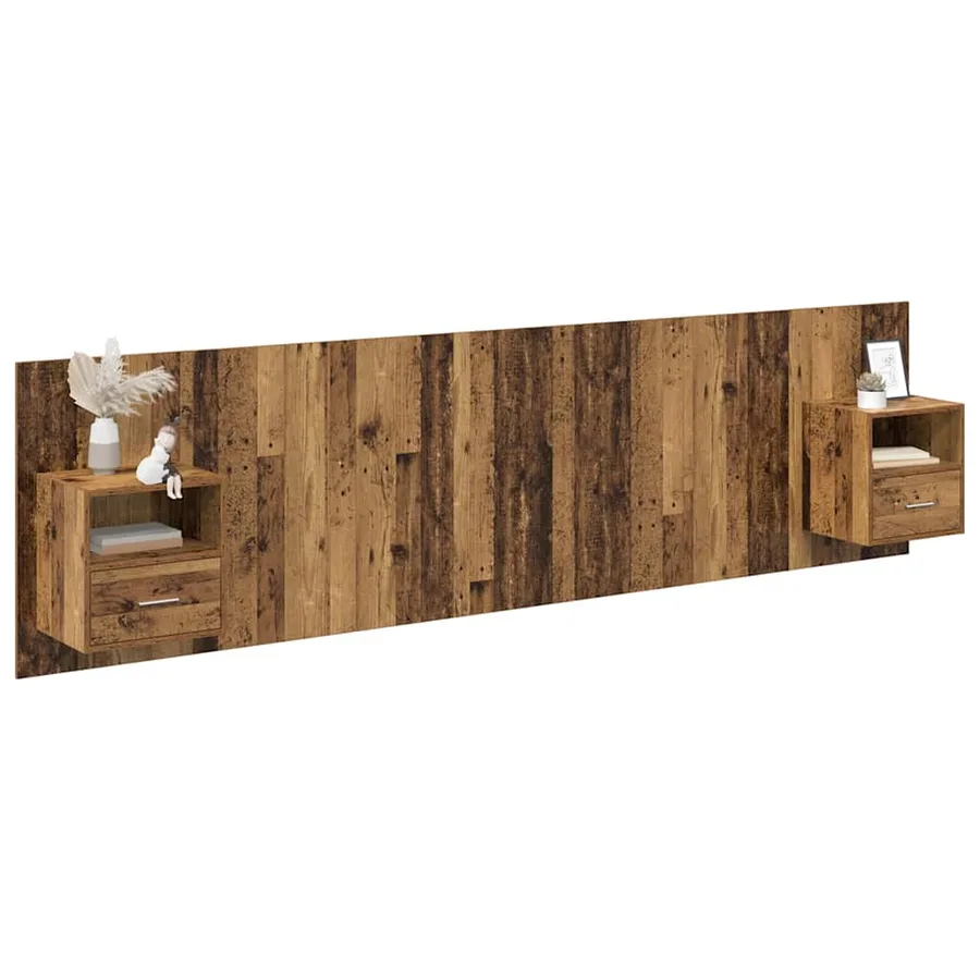 Tête de lit avec armoire 3 pcs Bois Ancien Bois d'ingénierie - 3