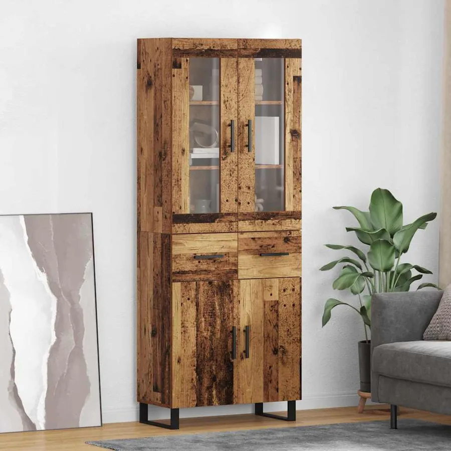 Haut Armoire avec tiroir 2 pcs Bois Ancien Bois d'ingénierie