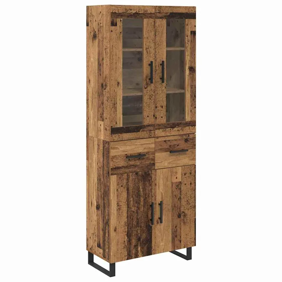 Haut Armoire avec tiroir 2 pcs Bois Ancien Bois d'ingénierie - 2