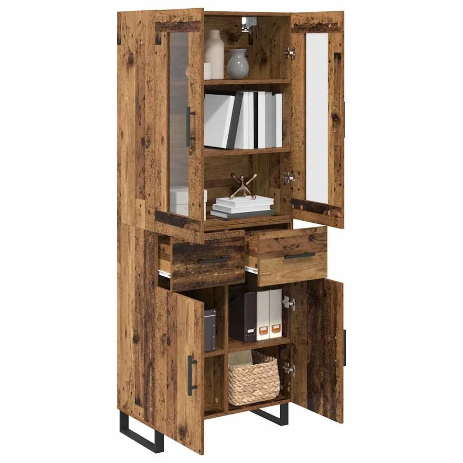 Haut Armoire avec tiroir 2 pcs Bois Ancien Bois d'ingénierie - 3