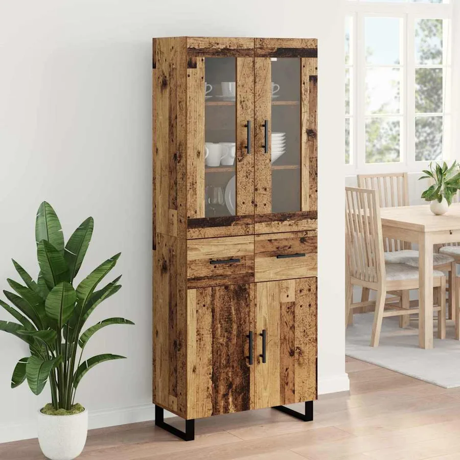 Haut Armoire avec tiroir 2 pcs Bois Ancien Bois d'ingénierie - 4