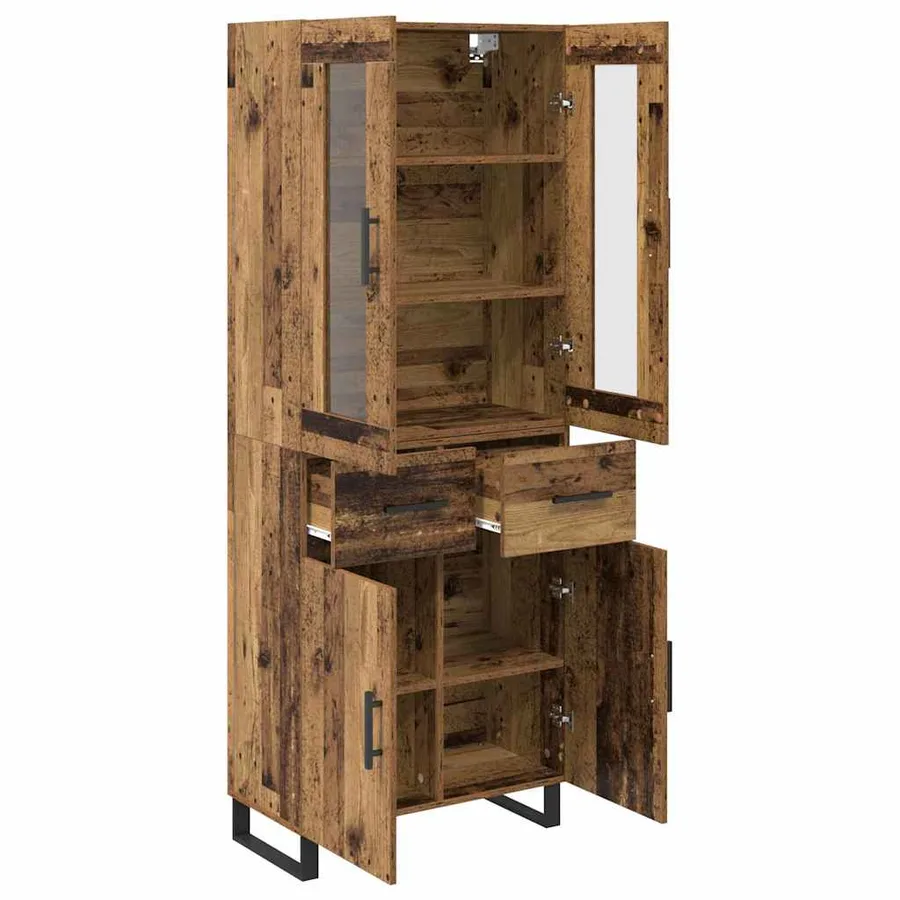 Haut Armoire avec tiroir 2 pcs Bois Ancien Bois d'ingénierie - 5