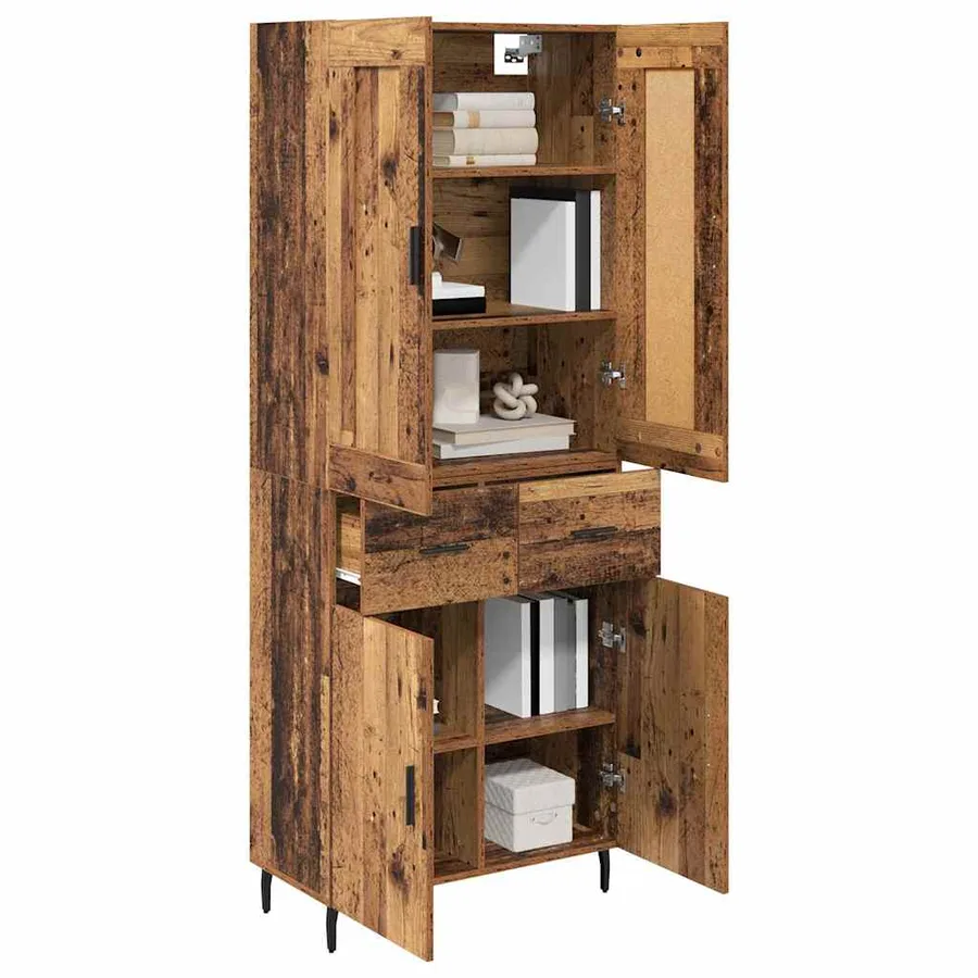 Haut Armoire avec tiroir 2 pcs Bois ancien Bois d'ingénierie - 3