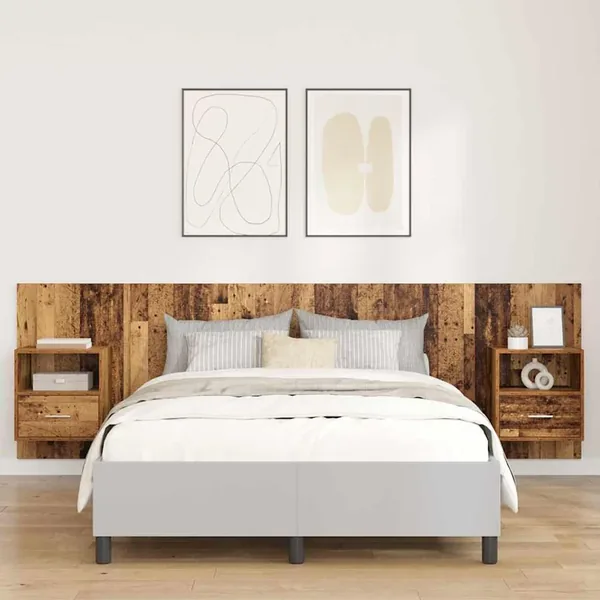 Tête de lit avec armoire 3 pcs Bois Ancien Bois d'ingénierie