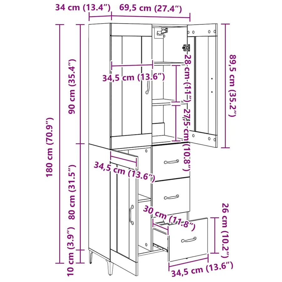Haut Armoire Chêne artisanal 69,5 x 34 x 180 cm - 15