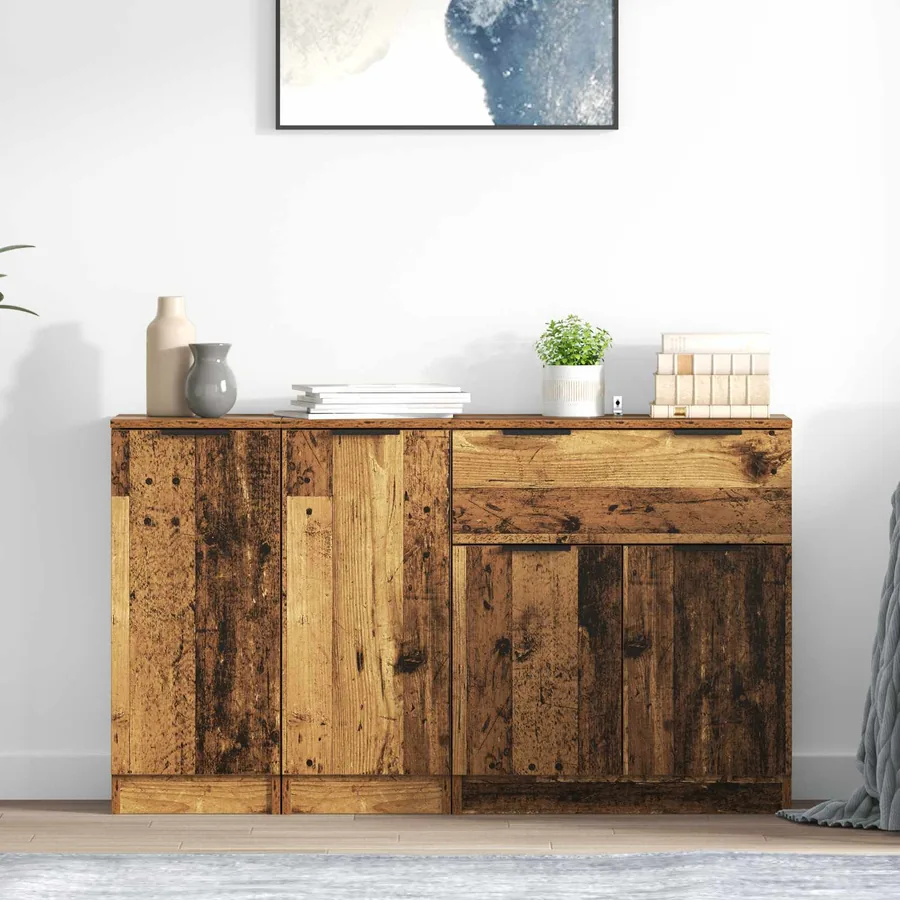 Buffet avec tiroir 3 pcs Bois Ancien Bois d'ingénierie