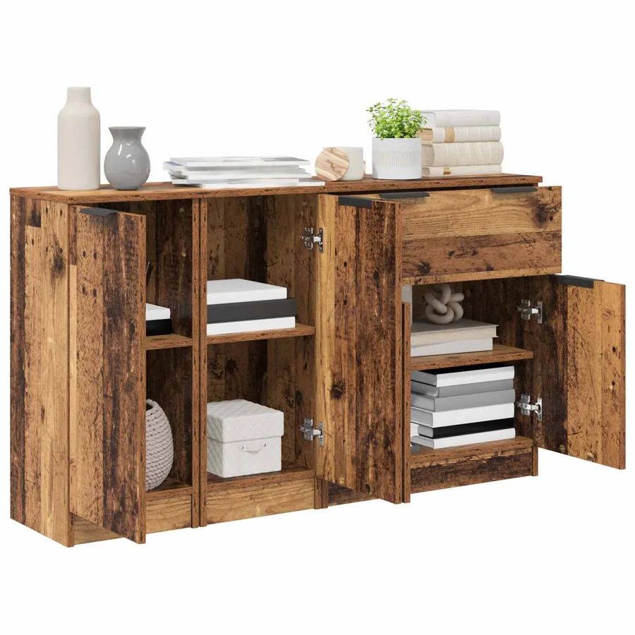 Buffet avec tiroir 3 pcs Bois Ancien Bois d'ingénierie - 3