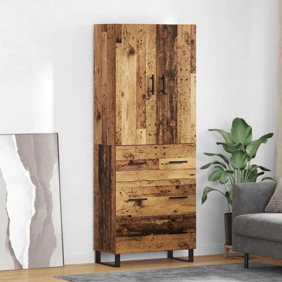 Haut Armoire avec tiroir 2 pcs Bois Ancien 69,5 x 34 x 180 cm