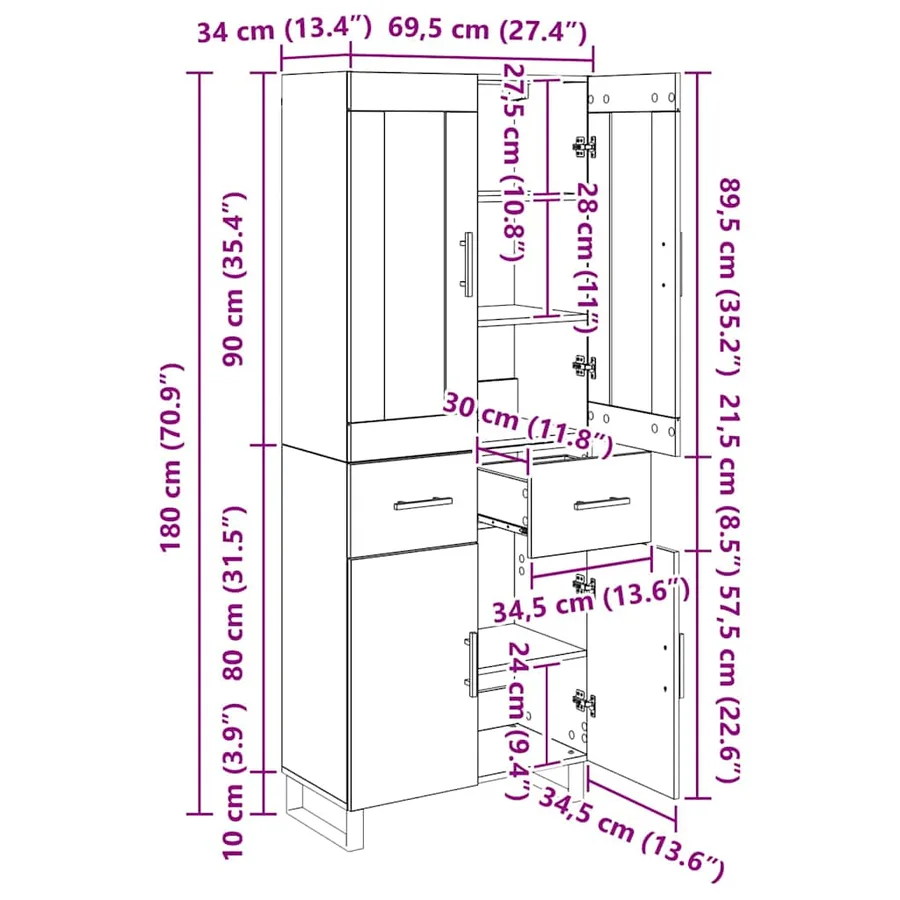 Haut Armoire 2 pcs Chêne artisanal 69,5 x 34 x 180 cm - 15