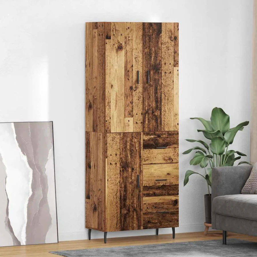 Haut Armoire 2 pcs Bois Ancien Bois Aggloméré et Verre