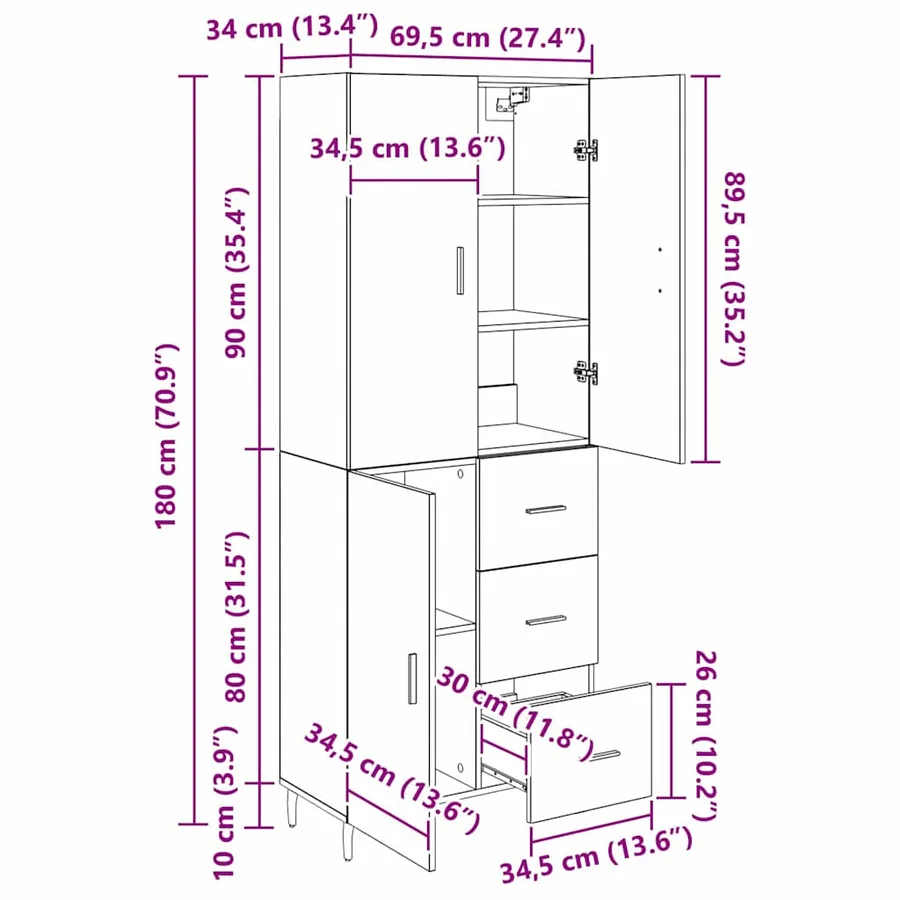 Haut Armoire 2 pcs Bois Ancien Bois Aggloméré et Verre - 15