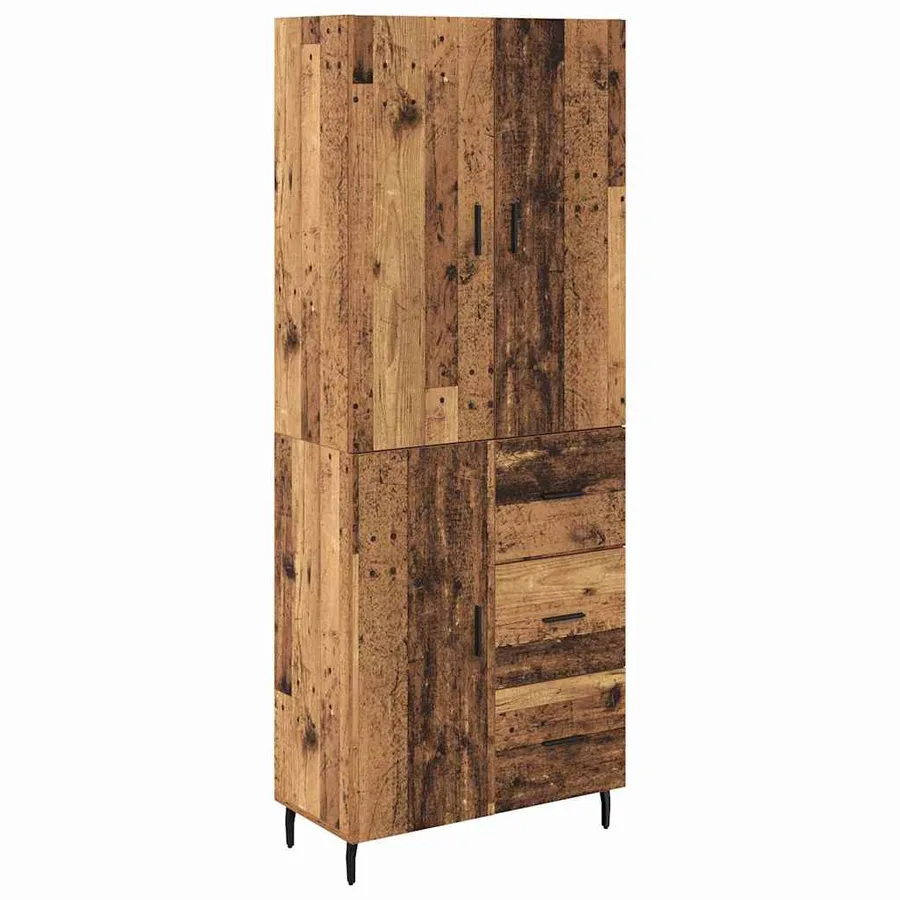 Haut Armoire 2 pcs Bois Ancien Bois Aggloméré et Verre - 2