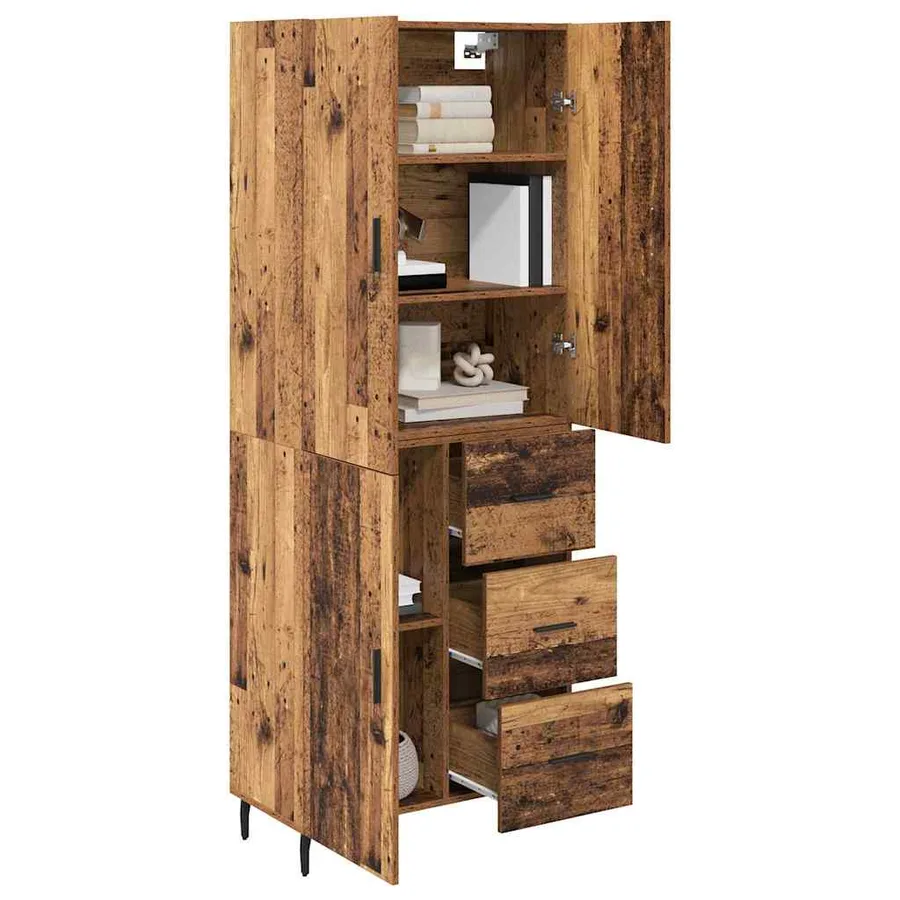 Haut Armoire 2 pcs Bois Ancien Bois Aggloméré et Verre - 3