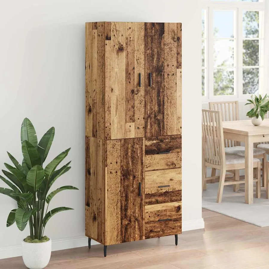 Haut Armoire 2 pcs Bois Ancien Bois Aggloméré et Verre - 4