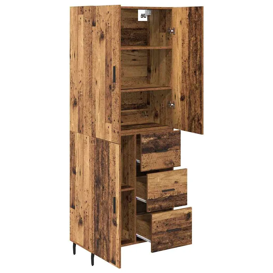 Haut Armoire 2 pcs Bois Ancien Bois Aggloméré et Verre - 5