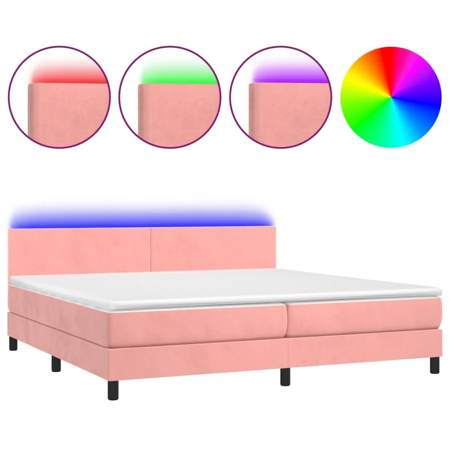 Sommier à lattes de lit avec matelas LED Rose 200x200cm Velours - 2