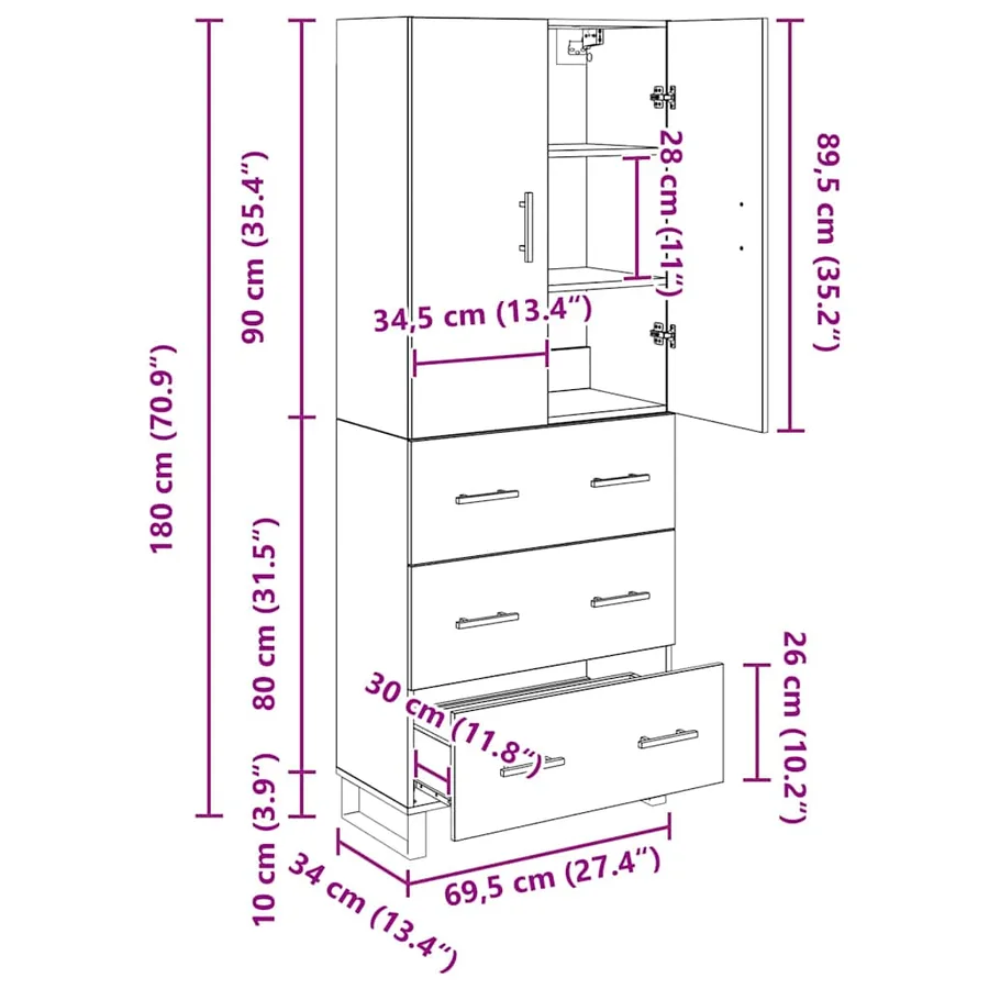 Haut Armoire 2 pcs Chêne artisanal 69,5 x 34 x 180 cm - 15