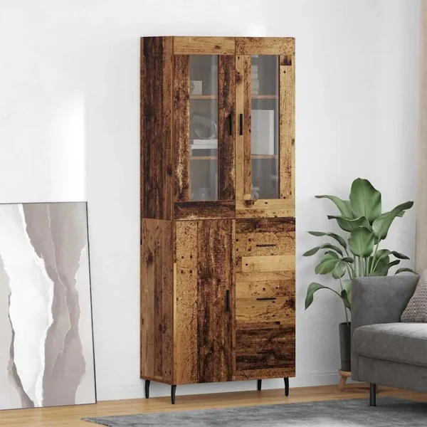 Haut Armoire avec tiroir 2 pcs Bois Ancien Bois d'ingénierie