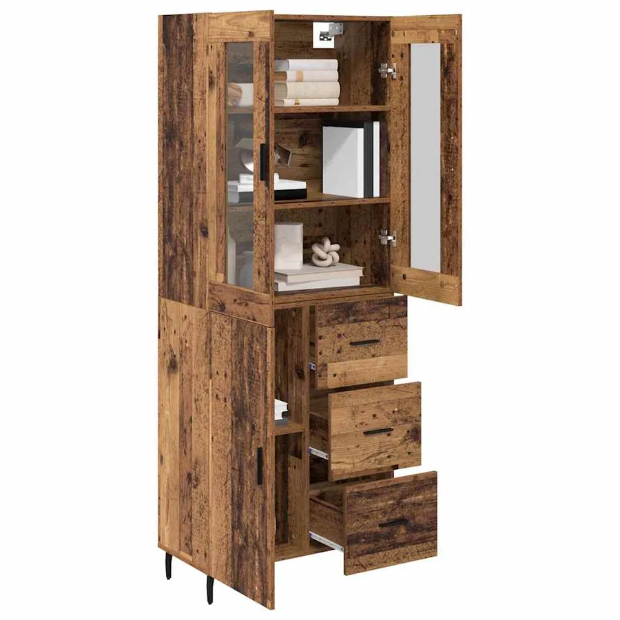 Haut Armoire avec tiroir 2 pcs Bois Ancien Bois d'ingénierie - 3