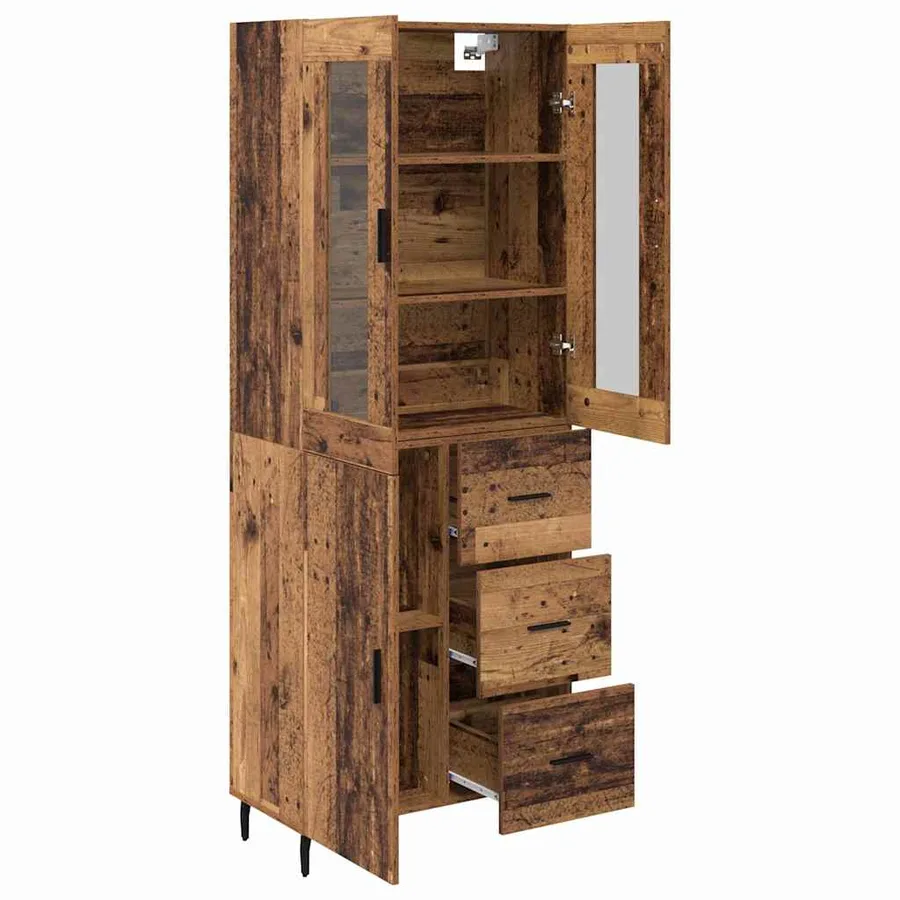 Haut Armoire avec tiroir 2 pcs Bois Ancien Bois d'ingénierie - 5