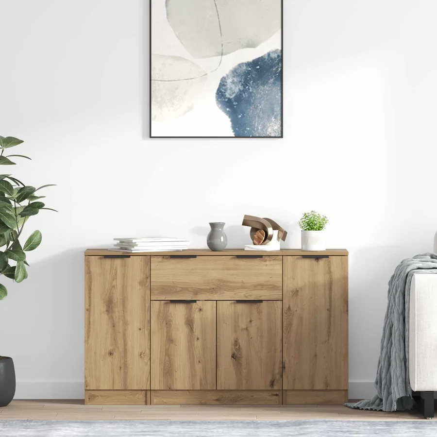 Buffet 3 pcs Chêne artisanal 120 x 30 x 70 cm Bois d'ingénierie