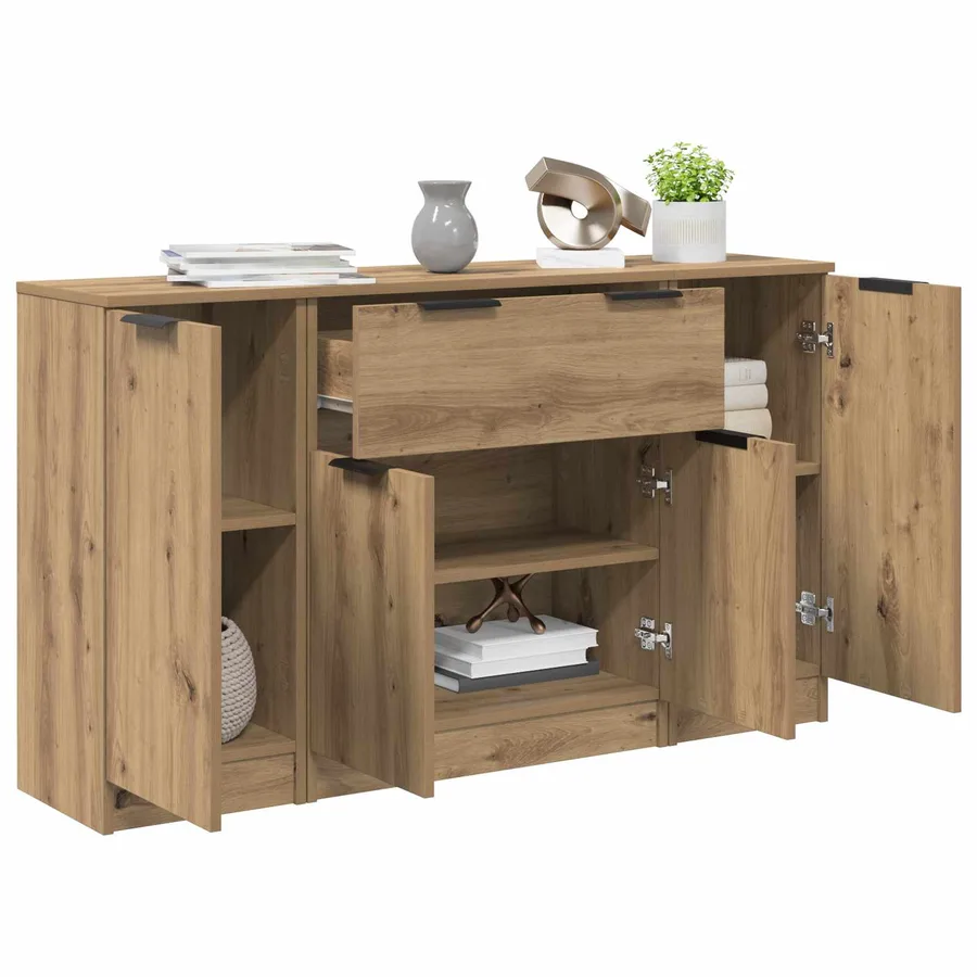 Buffet 3 pcs Chêne artisanal 120 x 30 x 70 cm Bois d'ingénierie - 3