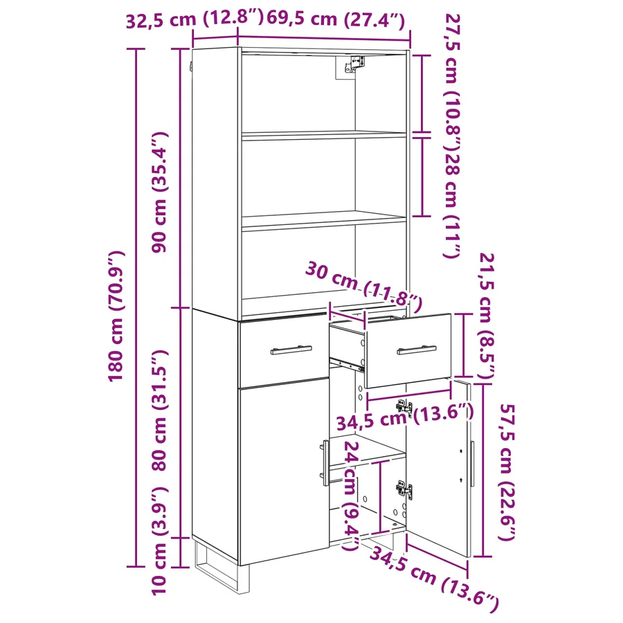Haut Armoire 2 pcs Chêne artisanal 69,5 x 34 x 180 cm - 15
