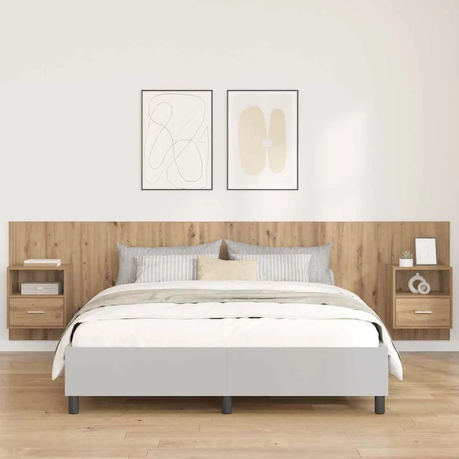 Tête de lit avec armoire 3 pcs Chêne artisanal