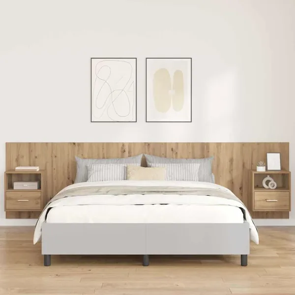 Tête de lit avec armoire 3 pcs Chêne artisanal