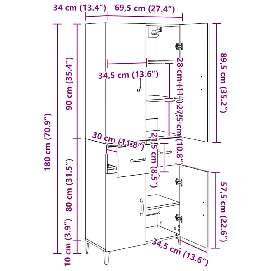 Haut Armoire Chêne artisanal 69,5 x 34 x 180 cm - 15
