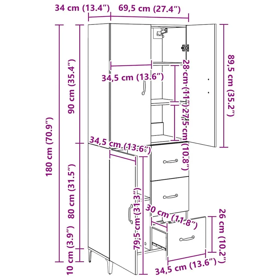 Haut Armoire Chêne artisanal 69,5 x 34 x 180 cm - 15