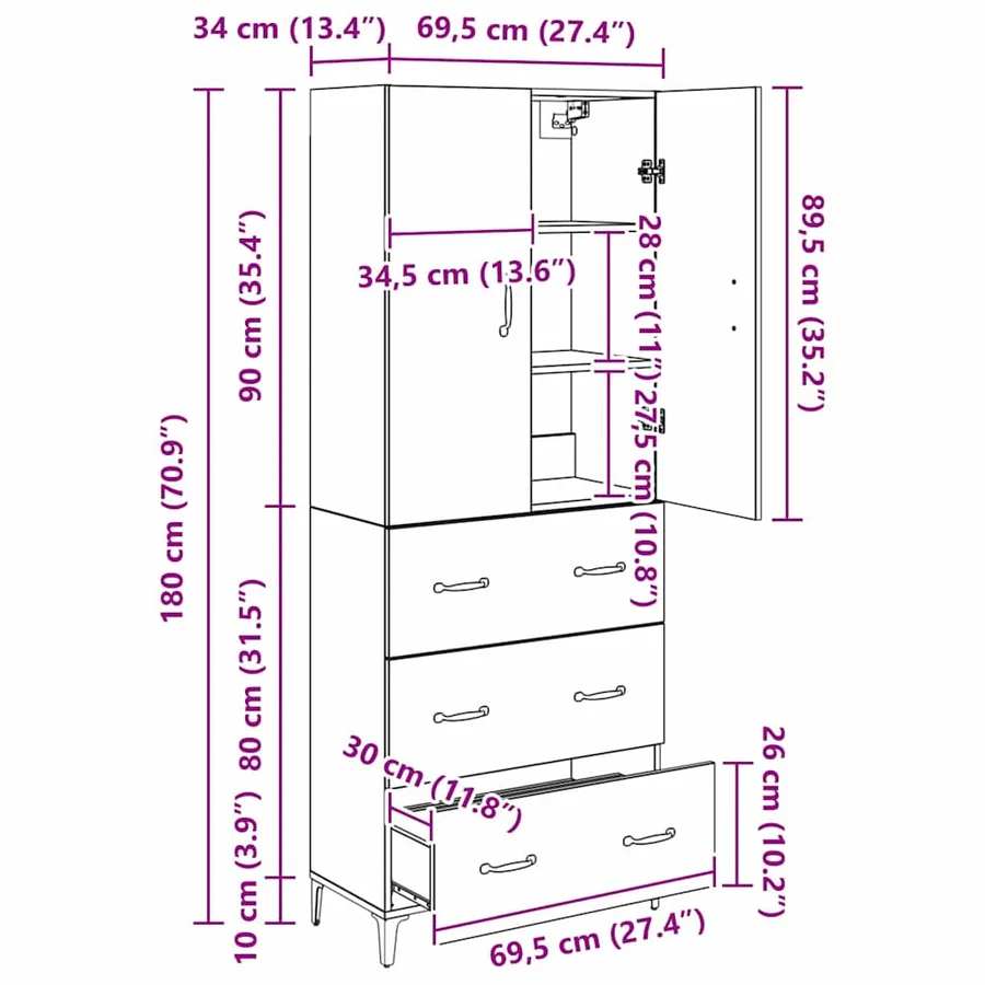 Haut Armoire Bois Ancien 69,5 x 34 x 180 cm Bois d'ingénierie - 14