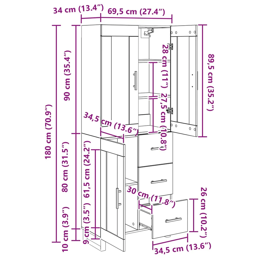 Haut Armoire 2 pcs Chêne artisanal 69,5 x 34 x 180 cm - 16