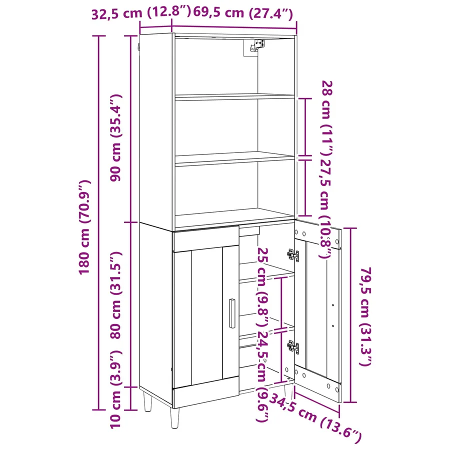 Haut Armoire Chêne artisanal 69,5 x 32,5 x 180 cm - 14