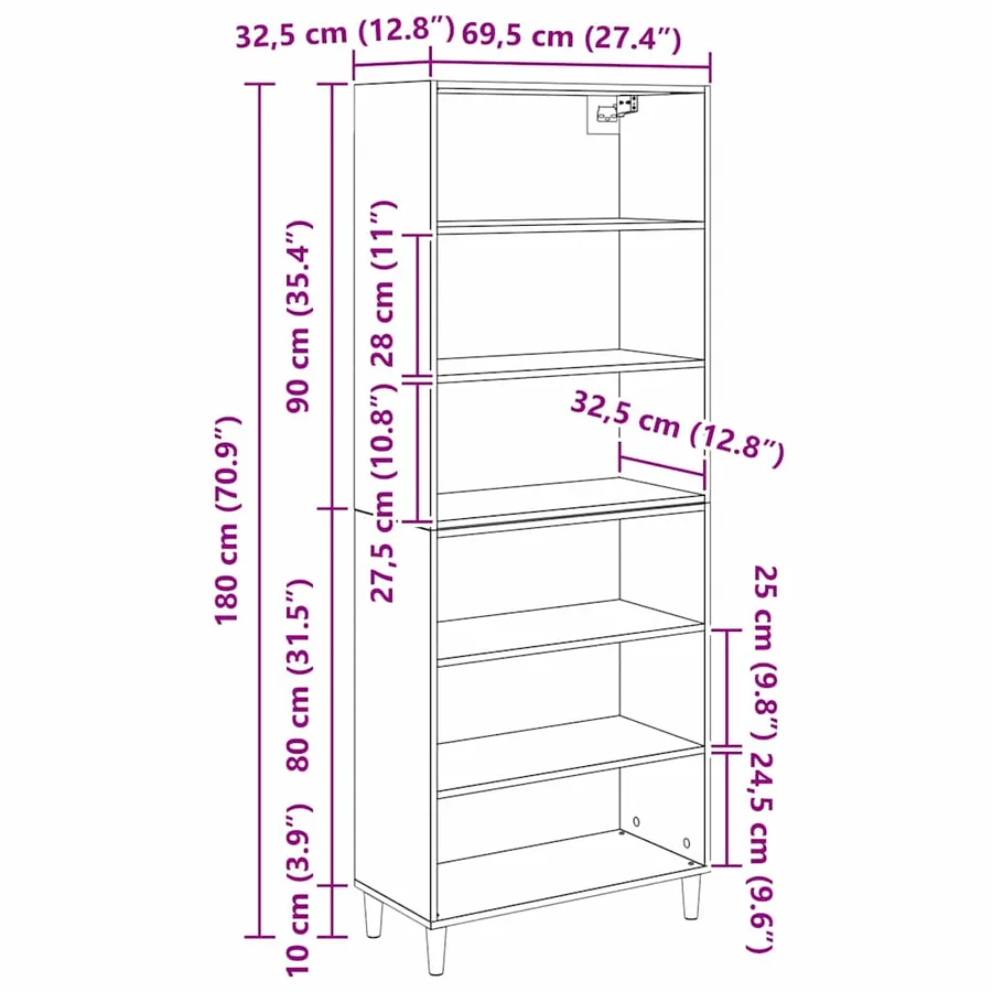 Haut Armoire Chêne noir 69,5 x 32,5 x 180 cm Bois d'ingénierie - 13