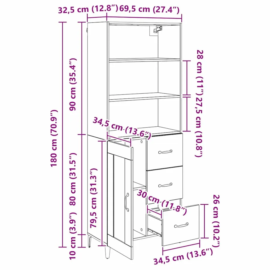 Haut Armoire Chêne artisanal 69,5 x 34 x 180 cm - 16