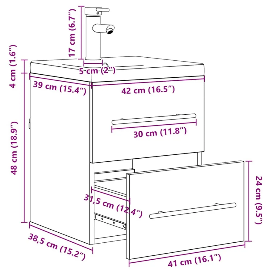 Meuble de Lavabo de Salle de Bain Chêne noir 41 x 38,5 x 48 cm - 12