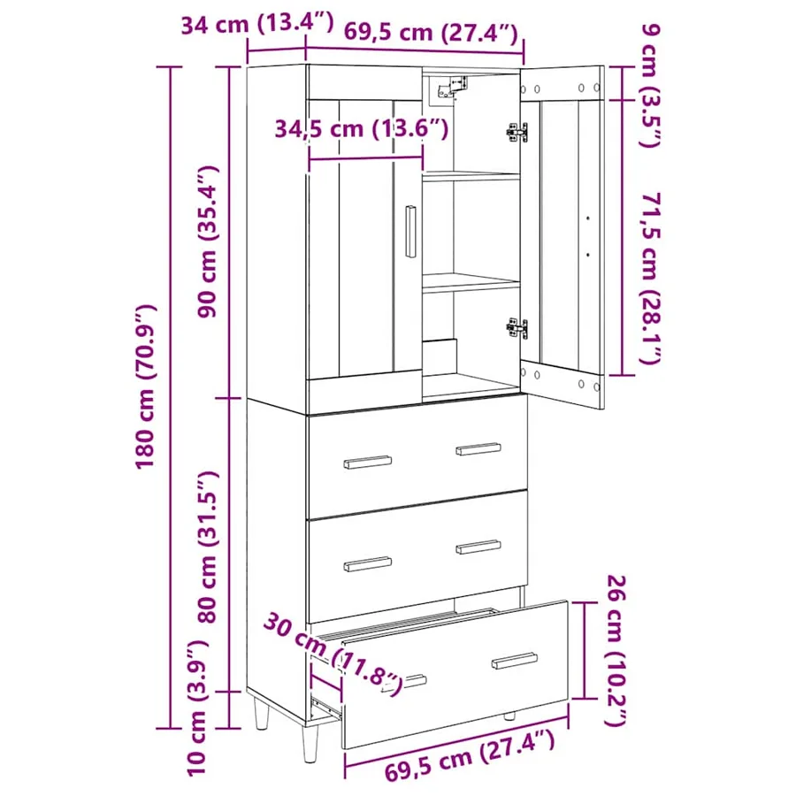 Haut Armoire Chêne artisanal 69,5 x 34 x 180 cm - 15