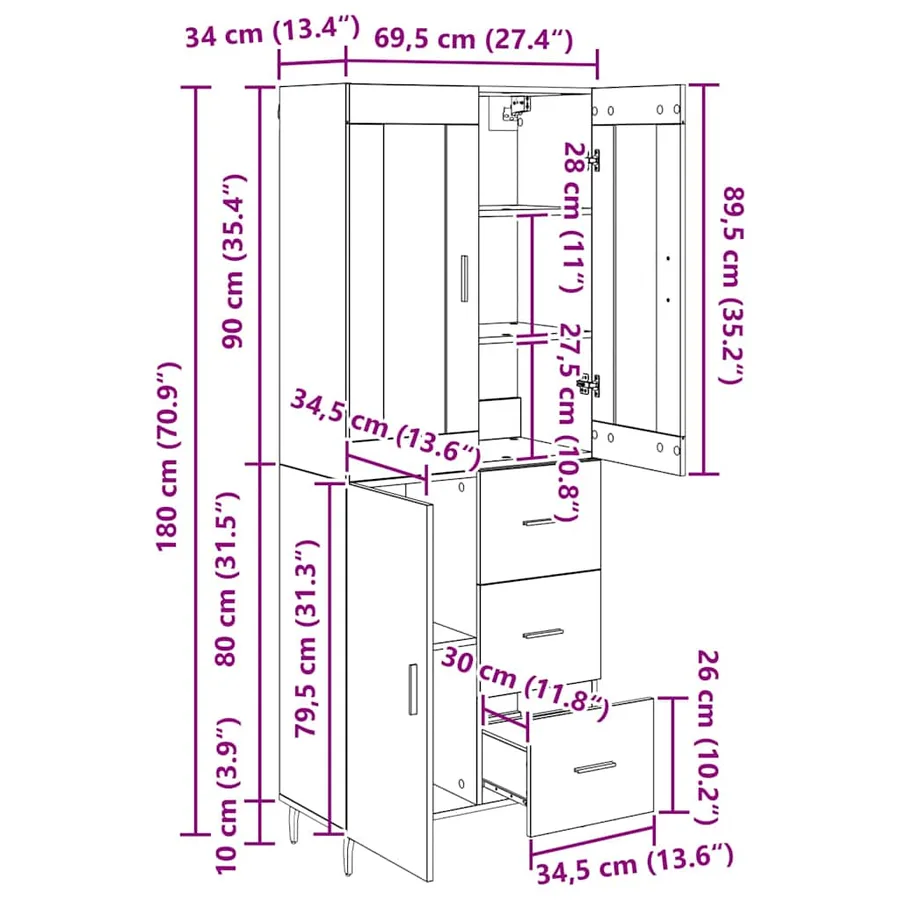 Haut Armoire avec tiroir 2 pcs Chêne noir Bois d'ingénierie - 13