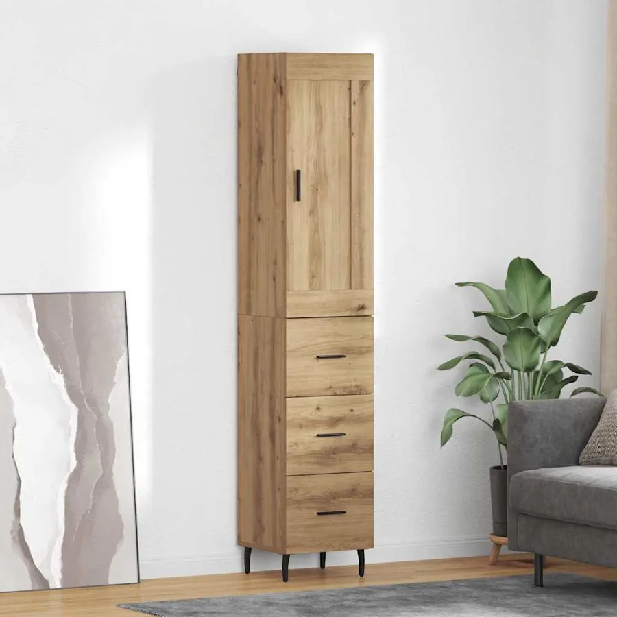 Haut Armoire avec tiroir Chêne artisanal 34,5 x 34 x 180 cm