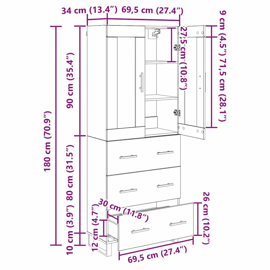 Haut Armoire 2 pcs Chêne artisanal 69,5 x 34 x 180 cm - 15