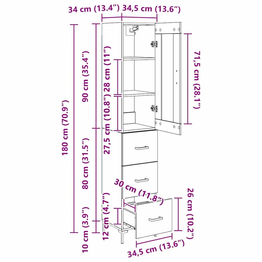 Haut Armoire Chêne artisanal 34,5 x 34 x 180 cm - 16