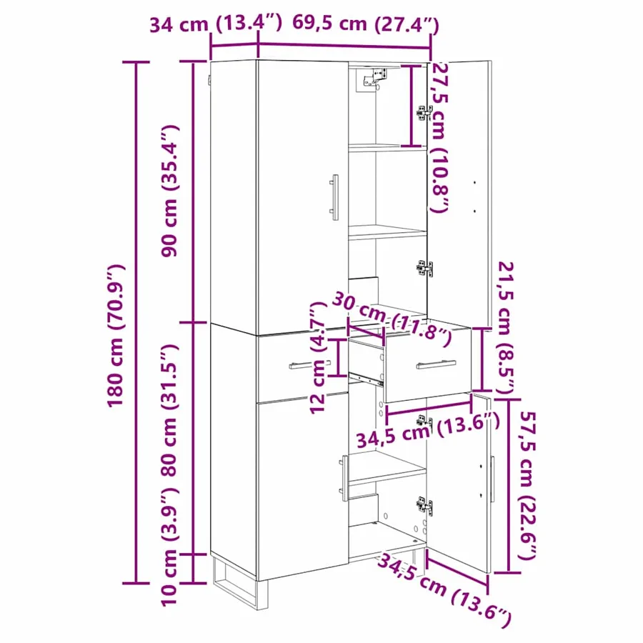 Haut Armoire 2 pcs Chêne artisanal 69,5 x 34 x 180 cm - 15