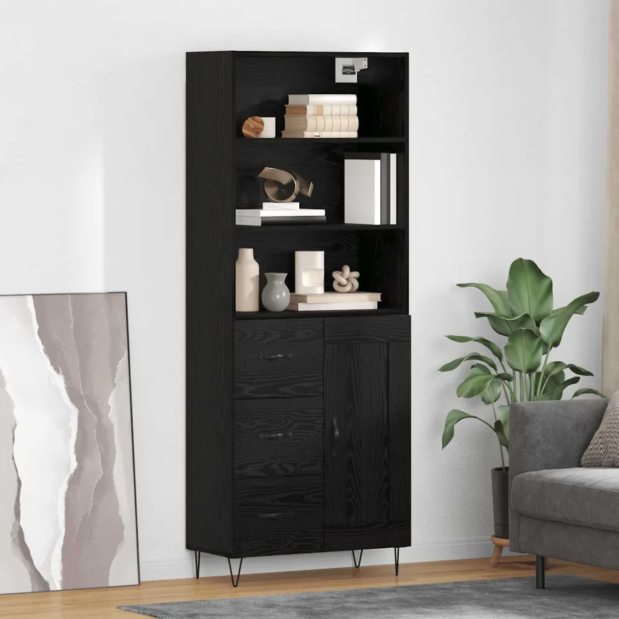 Haut Armoire avec tiroir 2 pcs Chêne noir Bois d'ingénierie