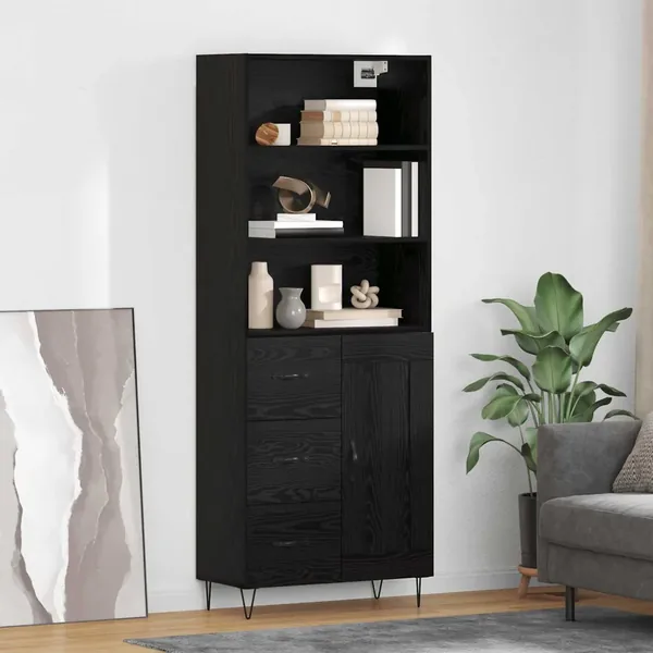 Haut Armoire avec tiroir 2 pcs Chêne noir Bois d'ingénierie