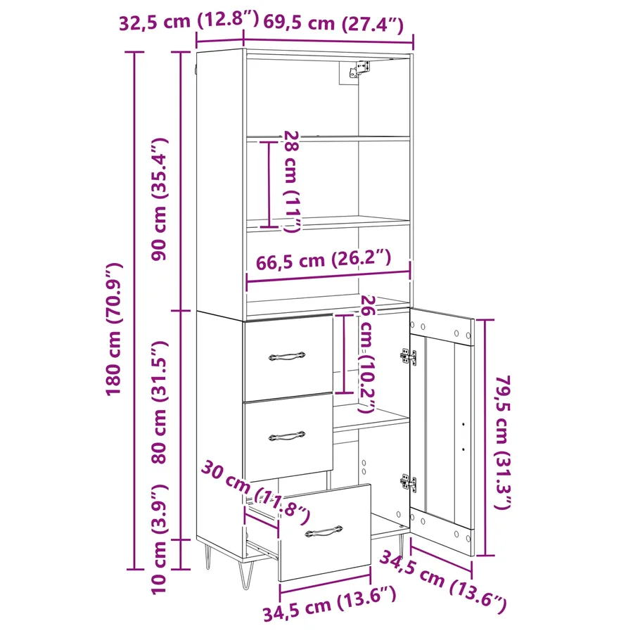 Haut Armoire avec tiroir 2 pcs Chêne noir Bois d'ingénierie - 15